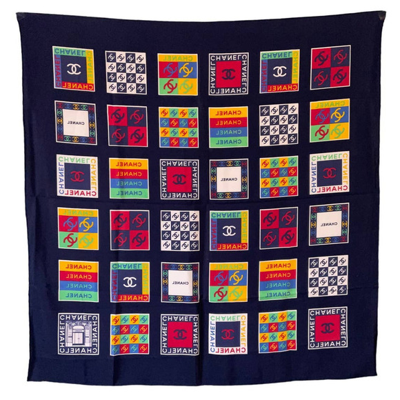 Chanel Multi-Color Signature Logo 100% Silk Square Scarf - Picture 1 of 15